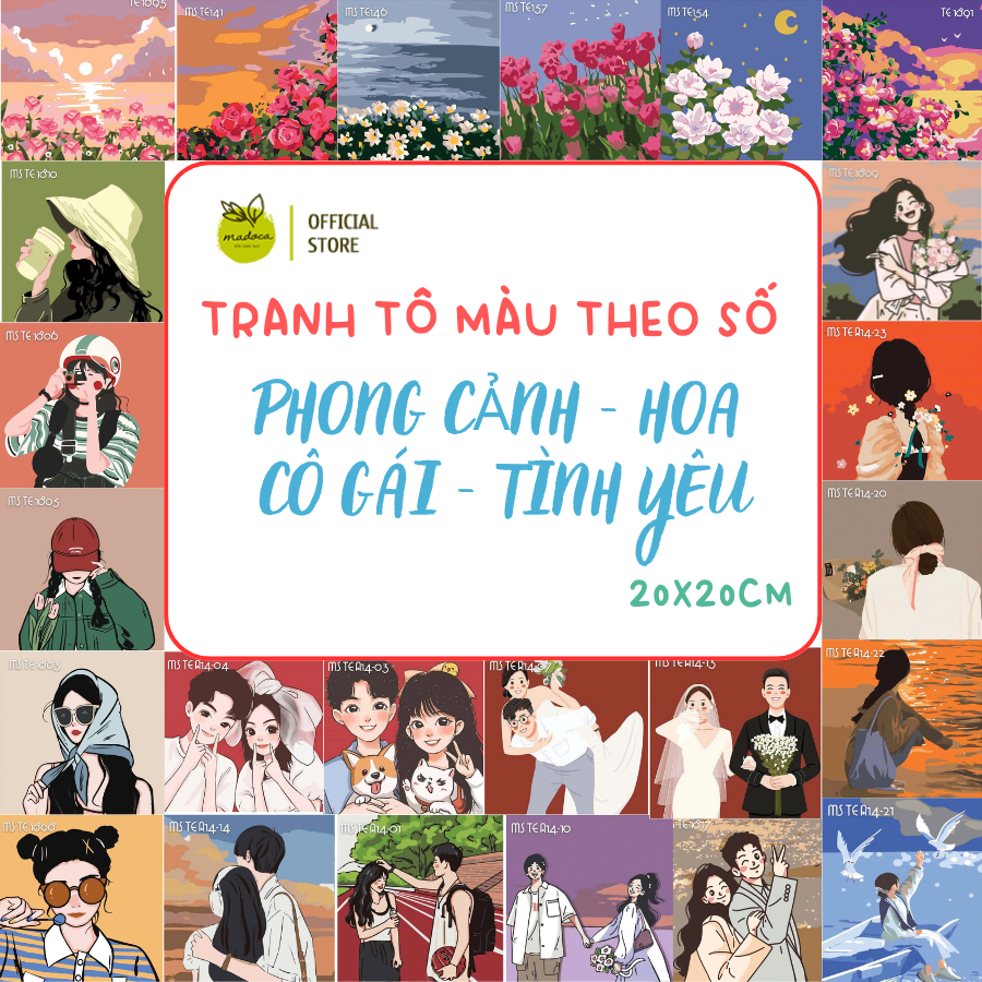 [Phong cảnh, Tình Yêu, Hoa, Cô Gái] Tranh tô màu theo số, tranh số hóa 20x20 Có Khung