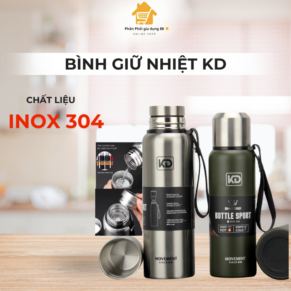 Bình giữ nhiệt KD-852 nóng lạnh inox 304 dung tích 520ml, 750ml, 1000ml-1500ml nắp cốc inox Phân Phố