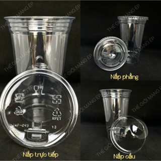  SET 100 Ly Nhựa Pet dày trong suốt kèm nắp dùng đựng cà phê   trà   nước ép...  đủ kích cỡ 