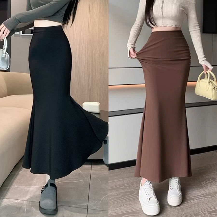 Chân váy midi đuôi cá dáng dài ôm body hai màu đen nâu xinh VANISA CV065