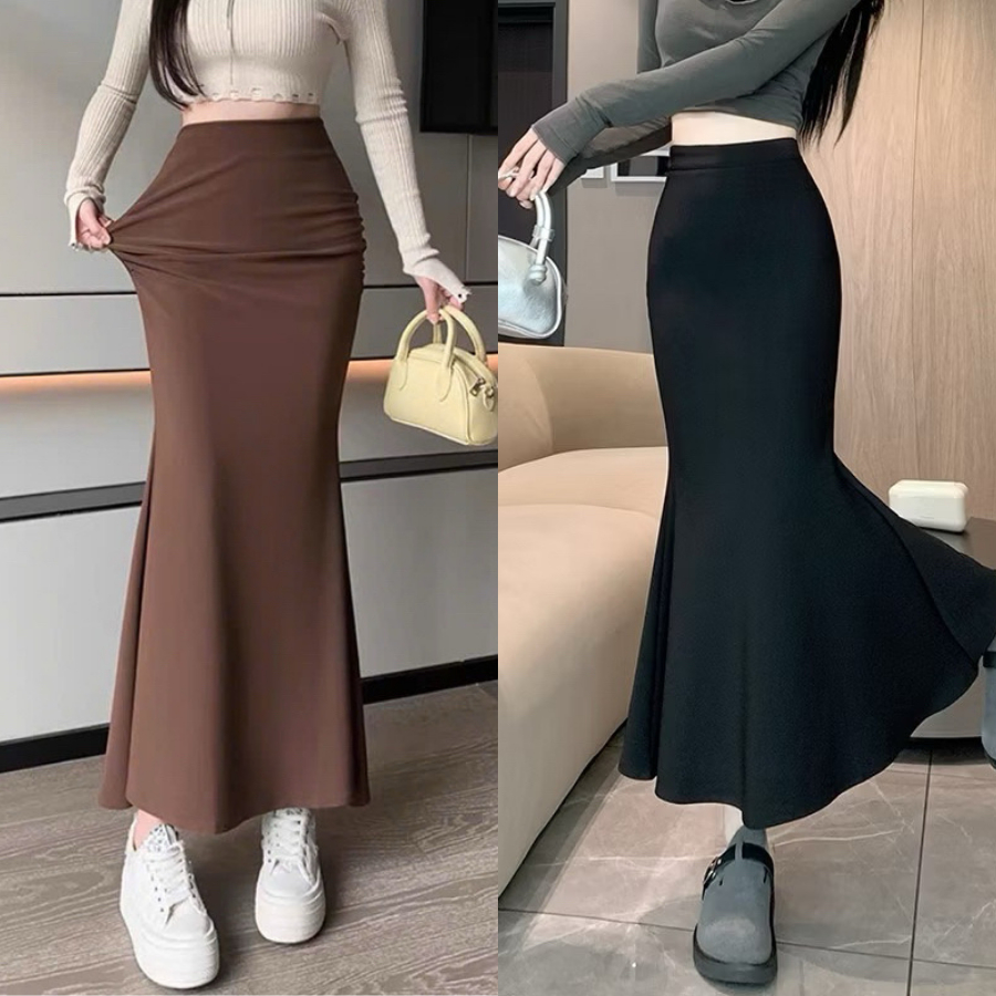 Chân váy đuôi cá midi dáng dài ôm body hai màu đen nâu xinh xinh VANISA CV065