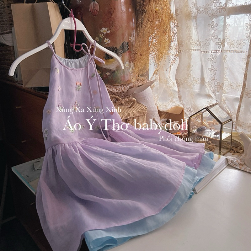 | 0303 studio | Áo yếm babydoll 2 lớp linen thêu hoa - dòng Ý Thơ