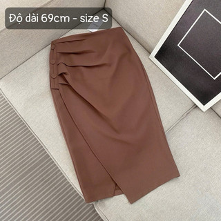 Chân váy bút chì cúc vải bên