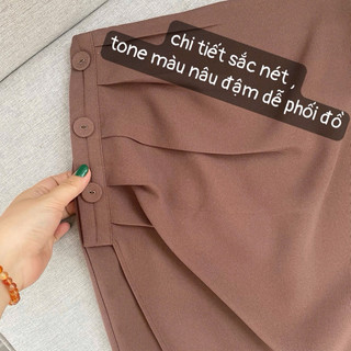 Chân váy bút chì cúc vải bên