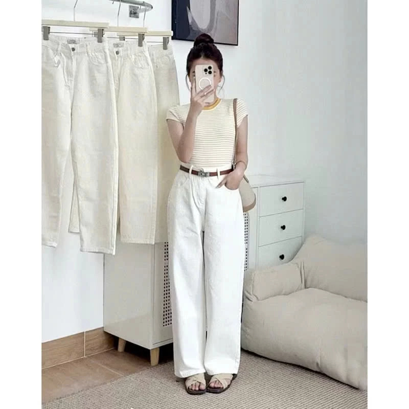 [NẤM LÙN] Quần Jeans Nữ Ống Suông 90-92cm Chất Vải Jeans Mềm Form Hack Dáng Nhiều Màu Jeanshop0102