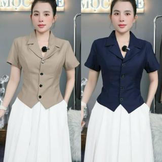 T530 - Áo cổ vest tay con 2 lớp  chất cotton Hàn giãn nhẹ mềm mịn mát Mộc She