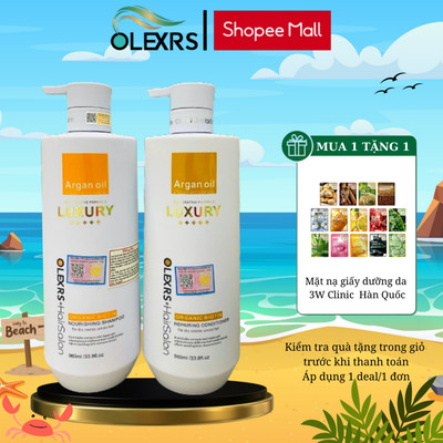 Cặp Dầu Gội Xả Olexrs+Hairsalon LUXURY Phục Hồi, Chống Rụng Tóc 960ml