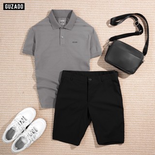Bộ Polo Nam GUZADO Áo Cotton Cá Sấu Phối Quần Short Gió Kaki Dáng BASIC Nam Tính, Lịch Lãm BPL05