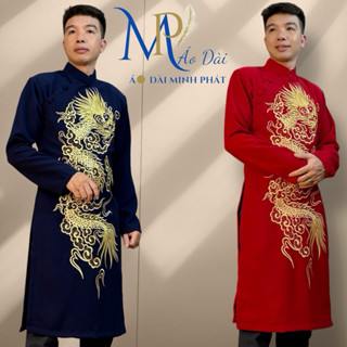 Áo Dài Cách Tân Nam chất liệu Taffta Kim Cương, Tuyết Mưa Thêu Rồng Vàng MPT1012