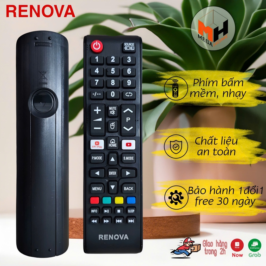 Điều khiển tivi Renova, remote tivi Renova mẫu ngắn 2 phím trắng hàng loại tốt