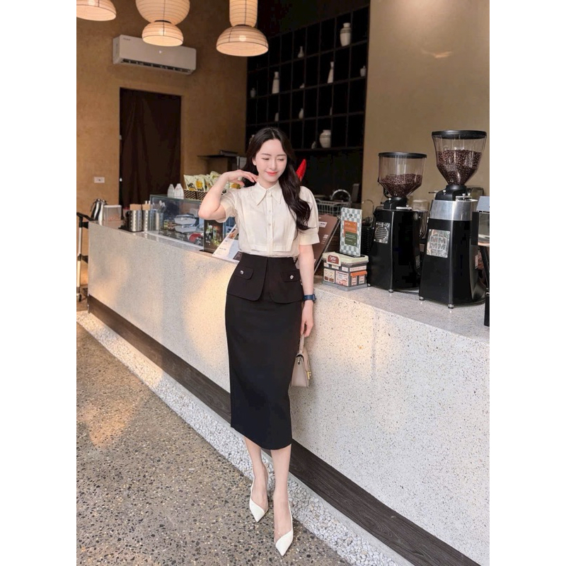 Chân váy bút chì vạt bèo