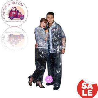 Bộ Áo Mưa (Quần Áo) Trong Suốt Vải PVC Dẻo Dai Chống Thấm Gọn Nhẹ Dễ Mang Theo