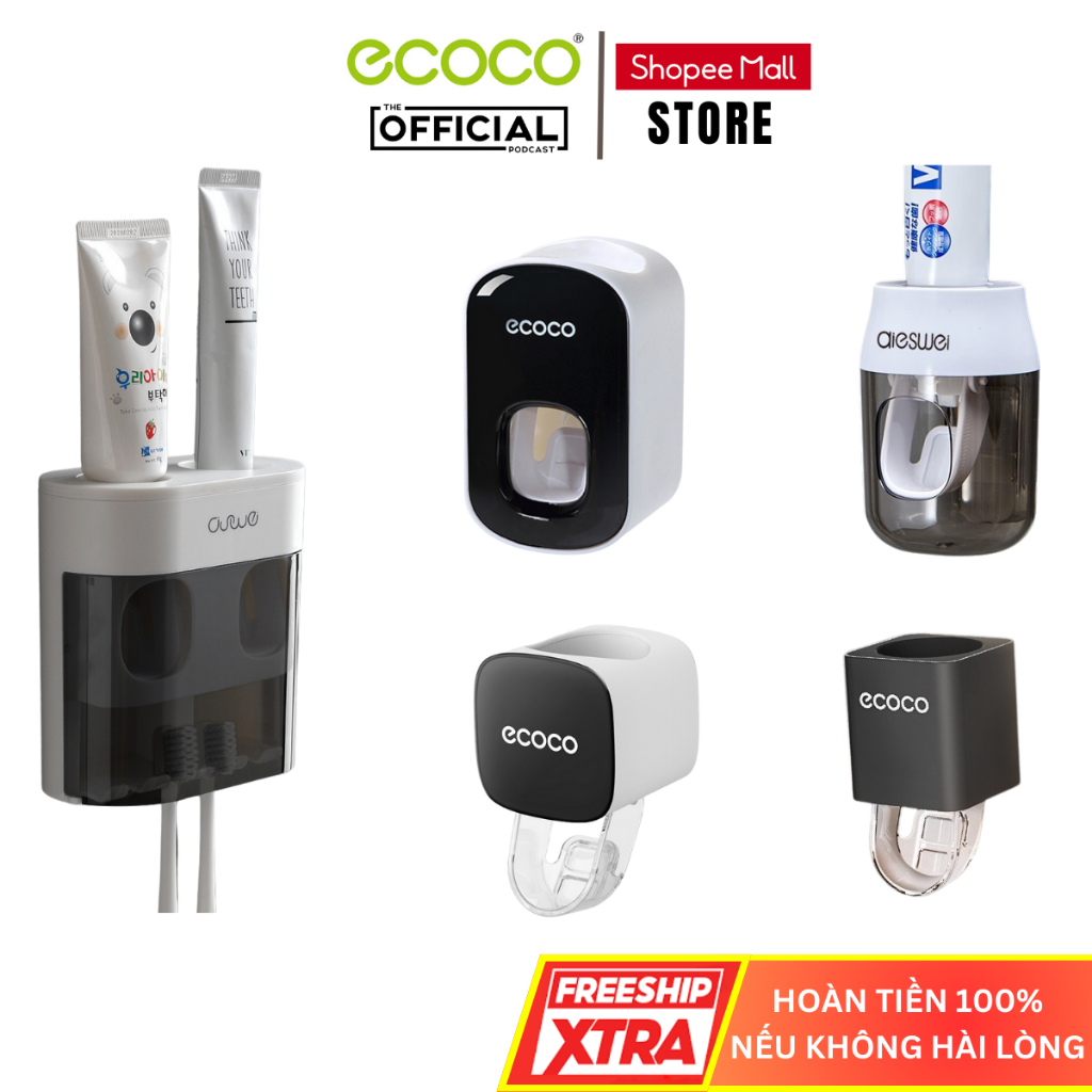 Nhả Kem Đánh Răng Tự Động ECOCO E1922, Bộ Nhả Kem Đánh Răng Dán Tường Cao Cấp Chất Liệu Nhựa ABS