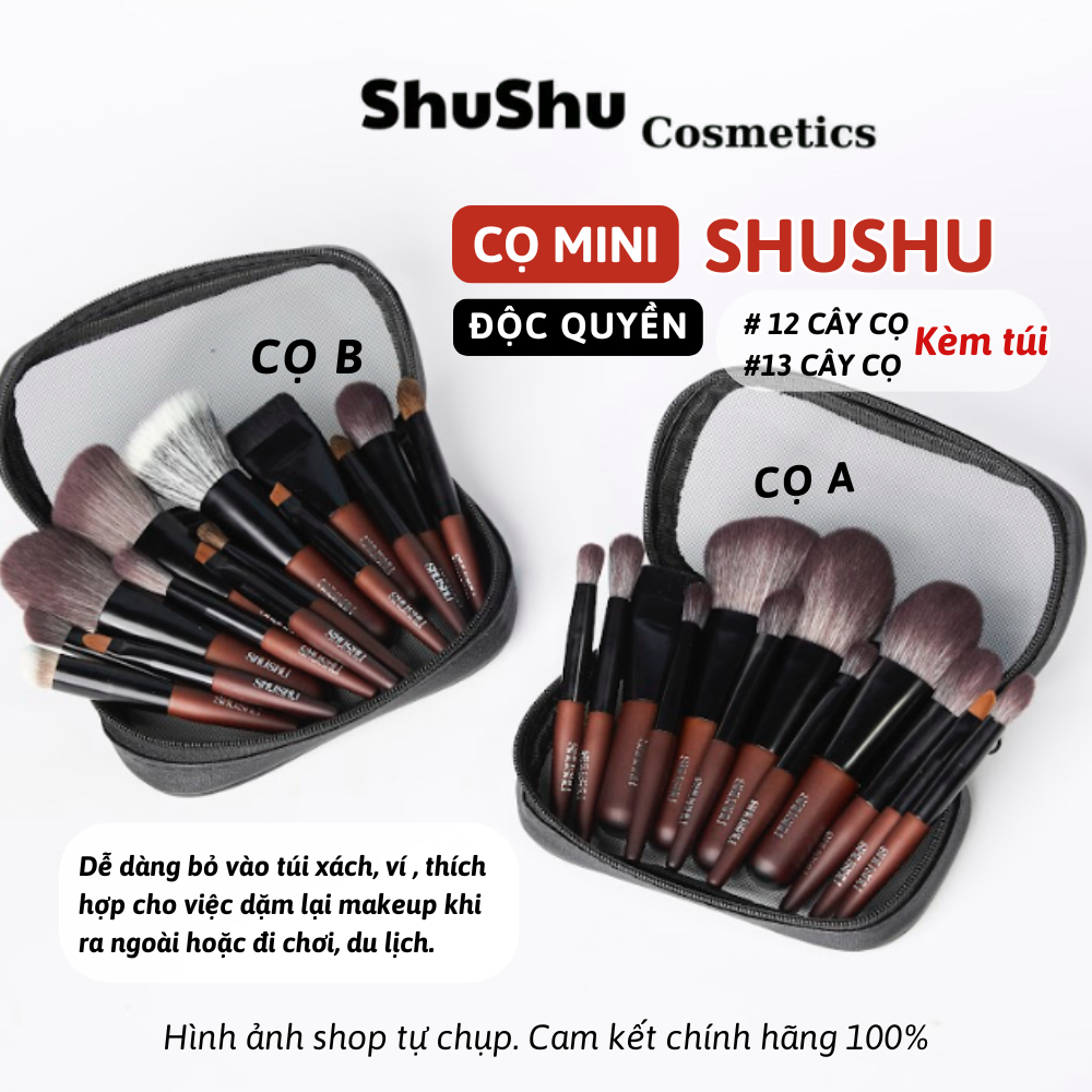 Bộ Cọ Trang Điểm Cá Nhân 12 Mini, 13 mini Thân Gỗ Chắc Chắn Kèm Theo Túi Đựng Tiện Lợi SHUSHU COSMETICS