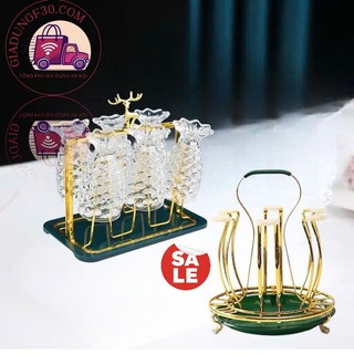  Giá Úp Cốc Hình Hươu 6 Cột - Thép Mạ Vàng Kèm Khay Thoát Nước Màu Xanh Chống Han Gỉ 