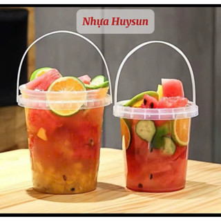    Giá Sỉ  Combo 50 Xô Nhựa Đựng Trà Sữa 500ml 700ml 1000ml Kèm Nắp Kèm Quai 