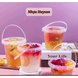   Set 30-50  Xô Nhựa Đựng Trà Sữa 500ml 700ml 1000ml Kèm Nắp Kèm Quai 