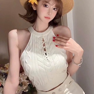 Áo yếm, áo len nữ nữ 3 lỗ đan dây dáng croptop hàng QCCC màu đen trắng vàng xanh sang trọng pc Hàn Quốc - LAROSA