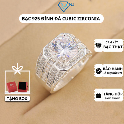 Nhẫn bạc nam đính đá chủ 10ly cao cấp, sang trọng NNA0802 - Trang Sức TNJ