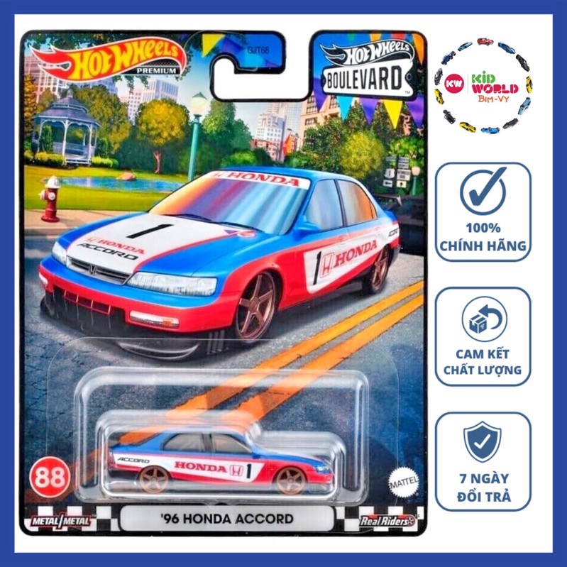 Xe mô hình Hot Wheels Premium Boulevard Series '96 Honda Accord HKF27, bánh cao su.