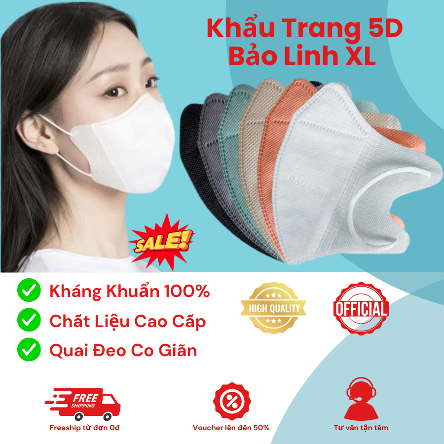 (TRỢ GIÁ) SỈ THÙNG 1000 CHIẾC KHẨU TRANG 5D NGƯỜI LỚN BẢO LINH XL CHÍNH HÃNG CAO CẤP THOÁNG KHÍ CHỐNG TIA UV