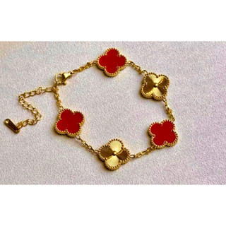  Lắc tay nữ  vòng tay cỏ 4 lá đỏ sang chảnh phối laze lấp lánh cực chỉnh đẹp  trang sức nhà Ken titan bền màu k gỉ 