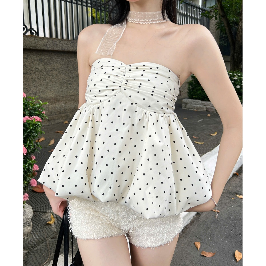 AREUM ÁO BÍ chấm bi Cúp Ngực AME Top Bo Chun [KHÔNG MÚT NGỰC] | BigBuy360 - bigbuy360.vn