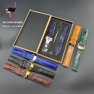 Dây đồng hồ da ĐÀ ĐIỂU thật DD1 kèm  khoá bướm cao cấp kèm tặng Hộp Gỗ , size 17 18 19 20 21 22mm