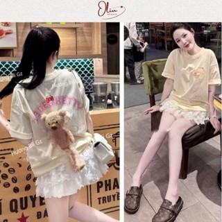 Áo Phông Form Rộng Có Gắn Gấu Bông Sau Lưng Siêu Cute Chất Thun Cotton 250 gsm
