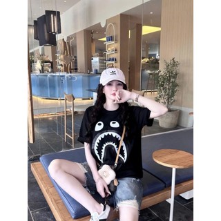 Áo thun THÊU NỔI Hình cá mập, chất liệu cotton khô mềm mịn, áo mặc áo đôi áo nhóm, mẫu hotrend