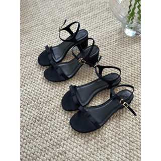 BlaueBlume🦋(SẴN) Raven Sandal  Dép nữ quai hậu khóa cài mũi nơ chất da và satin