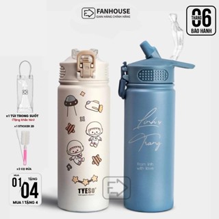Bình giữ nhiệt Tyeso chính hãng 530ml bình nước giữ nhiệt Fan House inox 304 khắc tên theo yêu cầu