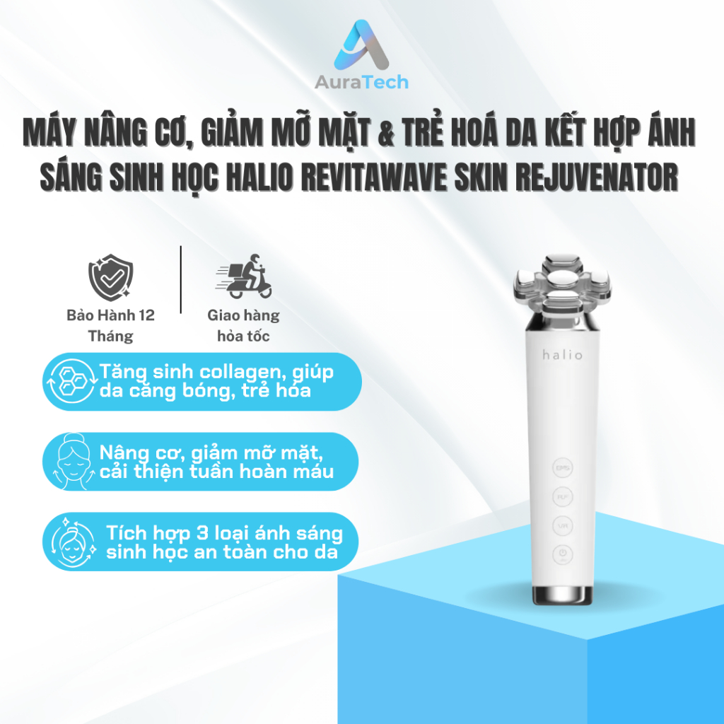 Máy nâng cơ giảm mỡ mặt & trẻ hoá da kết hợp ánh sáng sinh học Halio RevitaWave Skin Rejuvenator