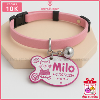 Combo thẻ tên và vòng cổ da trơn cho chó mèo khắc tên 2 mặt theo yêu cầu - Pettag thú cưng Happy Happy