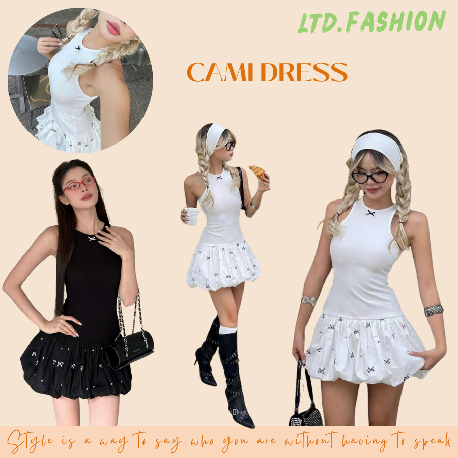 ĐẦM THUN TÙNG BÍ IN NƠ - LTD.FASHION - CAMI DRESS