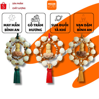 Khánh Treo Xe Ô Tô Gỗ Trầm Hương, Vòng Gỗ 10 Bông Liên Hoa Phật Thích Ca, Trang Trí Decor Xe Hơi Sang Trọng