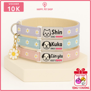 Vòng cổ 2 lớp hình hoa cho chó mèo khắc tên theo yêu cầu - Pettag thú cưng Happy