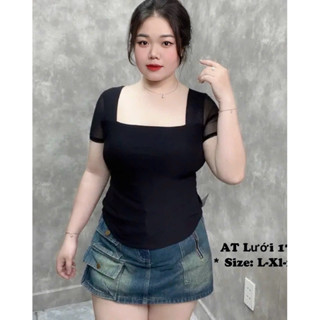 Áo thun nữ Bigsize cổ vuông sang chảnh vải lưới AT171