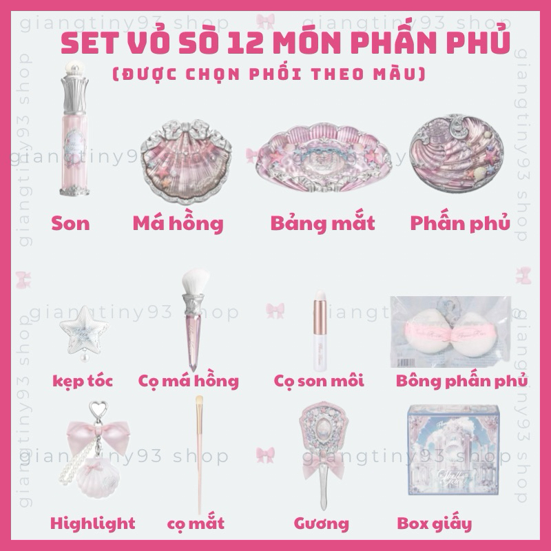 [Sẵn] Flower Knows Hoa Biết BST Vỏ Sò Shell's Jewel SET 12 món Full Set mỹ phẩm kèm tặng trang điểm