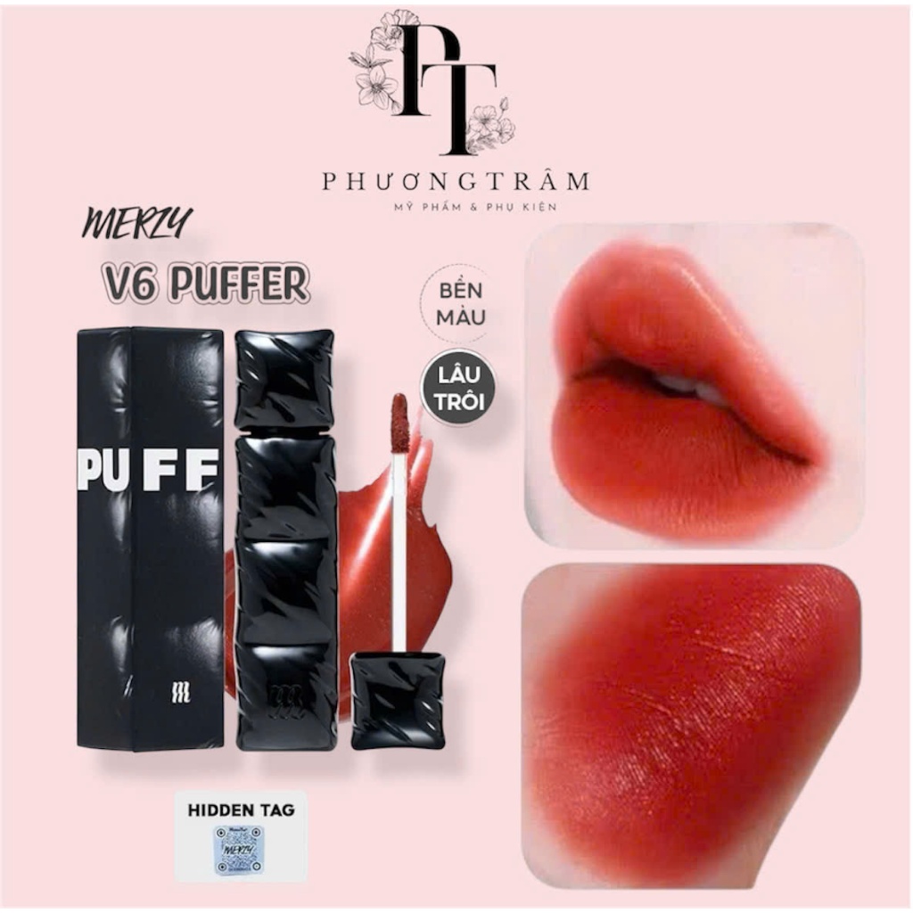 Son kem lì MERZY V6 FIRENZE NEGRON THE FIRST VELVET TINT PUFFER VỎ ĐEN ĐỎ GẠCH CHÍNH HÃNG