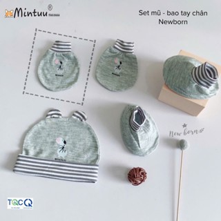 Set mũ sơ sinh - bao tay chân Newborn cho bé dưới 3,5 kg, bé thiếu tháng vải viscose rayon thương hiệu MINTUU - 9071