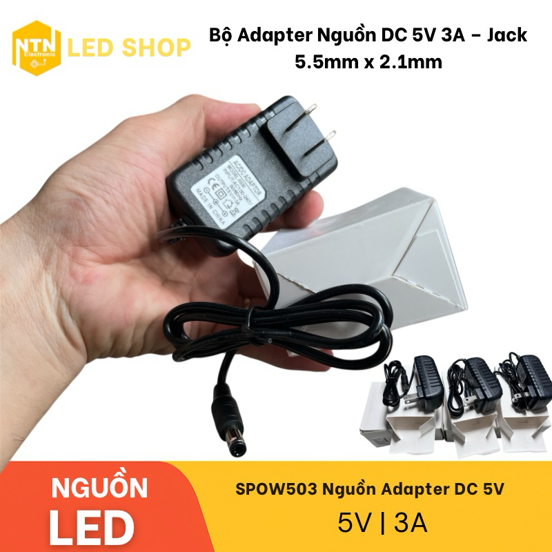 SPOW503 | Bộ Adapter Nguồn DC 5V 3A – Jack 5.5mm x 2.1mm