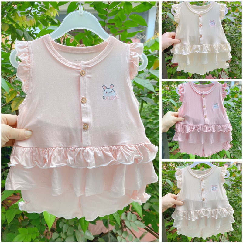 Aminaza - Bộ quần áo sợi tre cánh tiên, dáng babydoll cực mát mịn cho bé gái