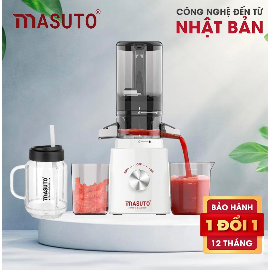 Máy Ép Chậm Trái Cây Masuto Ép Nguyên Quả Kiệt Bã Dung Tích 0,6L Làm Nước Ép, Mua 1 được 2
