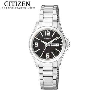 Đồng hồ nữ citizen pin-quartz dây thép không gỉ eq0591-56e - mặt đen