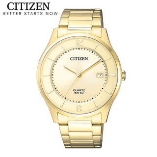 Đồng hồ nam citizen pin-quartz dây thép không gỉ bd0043-83p - mặt vàng