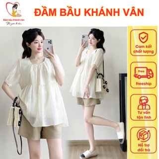Áo bầu, áo babydoll cao cấp, áo bầu boi hai lớp cổ vuông tiểu thư sang chảnh, bầu mặc đi làm đi chơi