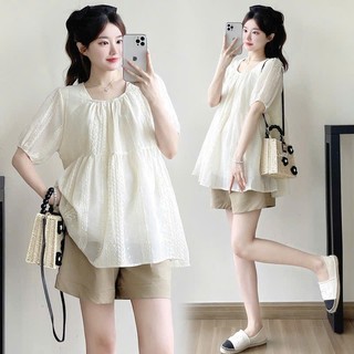 Áo Bầu Babydoll Cao Cấp – Áo Bầu Boi Hai Lớp Cổ Vuông – Phong Cách Tiểu Thư – Mặc Đi Làm Đi Chơi