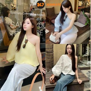 Áo sơ mi nữ 247Joomate lệch vai tay bồng gấu bí 3 màu xanh – vàng – trắng (Size S/M) Aolechvai4430 P9