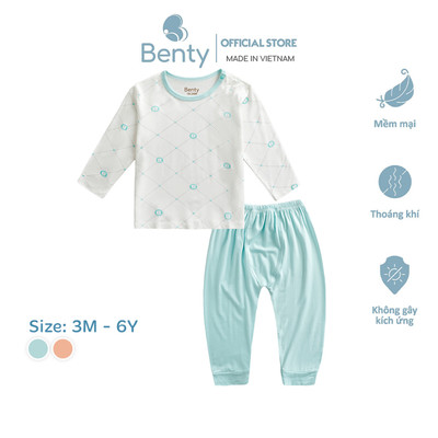 Bộ dài tay cài vai họa tiết caro BENTY chất vải mềm mịn cao cấp, đồ bộ cho bé trai, bé gái